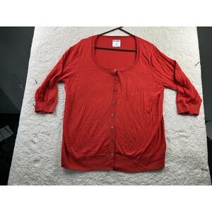 Old‎ Navy Cardigan Sweater Womens 2X Red Scoop Neck 3/4 Sleeve Button Front Plus